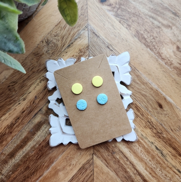Hand Crafted Jewelry - Yellow and Blue Polymer Clay Stud Earrings
